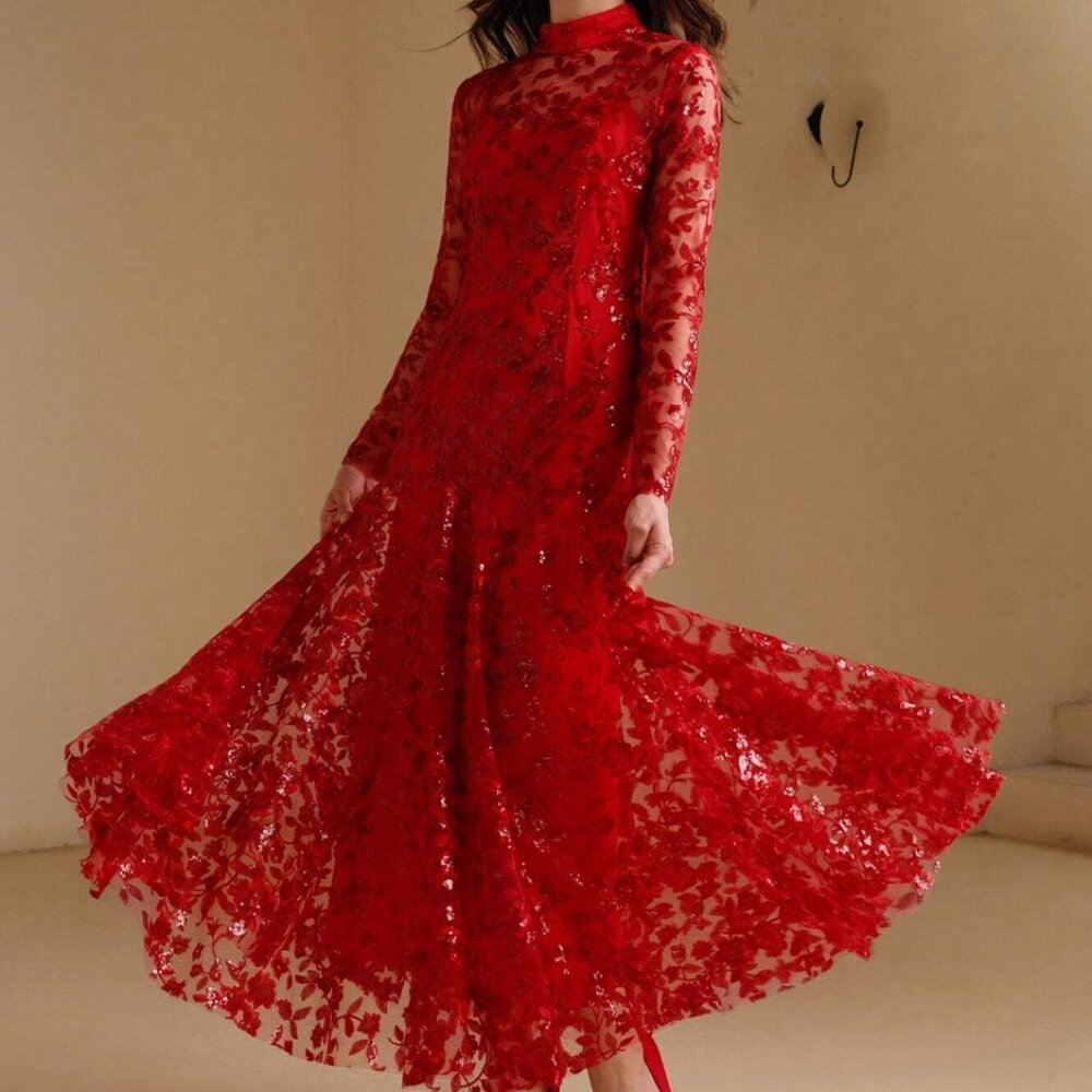 NEW W/ TAGS! Holly sequin mock neck swing dress